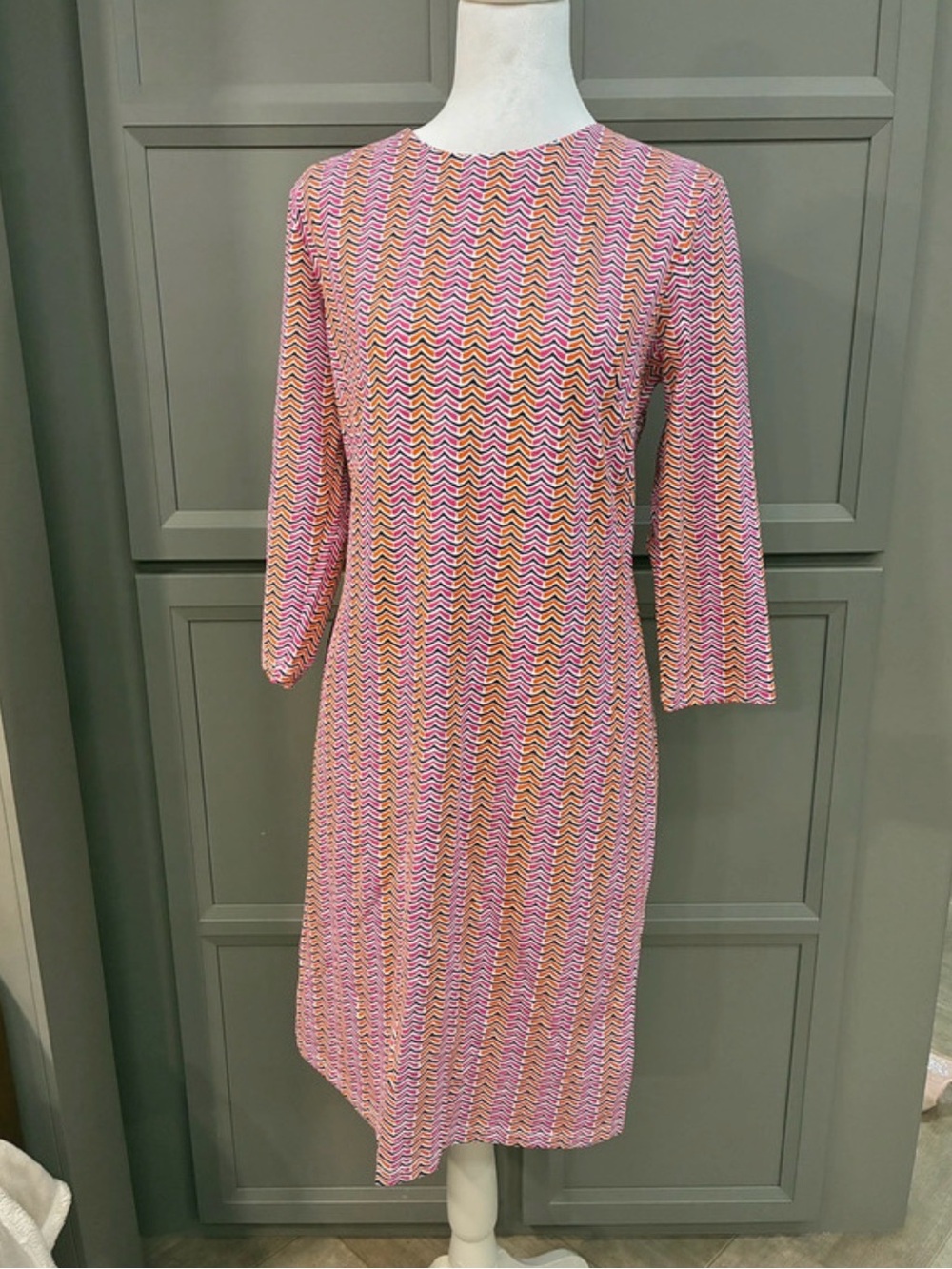 J. McLaughlin Pink Multicolor Zigzag Long-Sleeve Shift Dress
